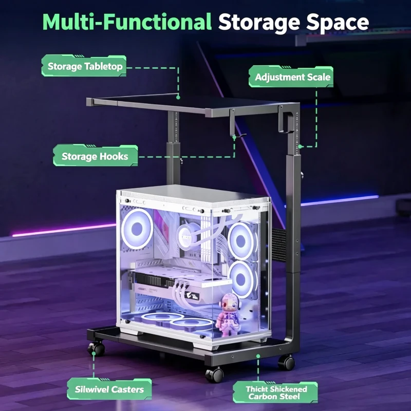 Desktop computer host case base bracket Movable simple desk under the table Multifunctional lifting rack (excluding host)