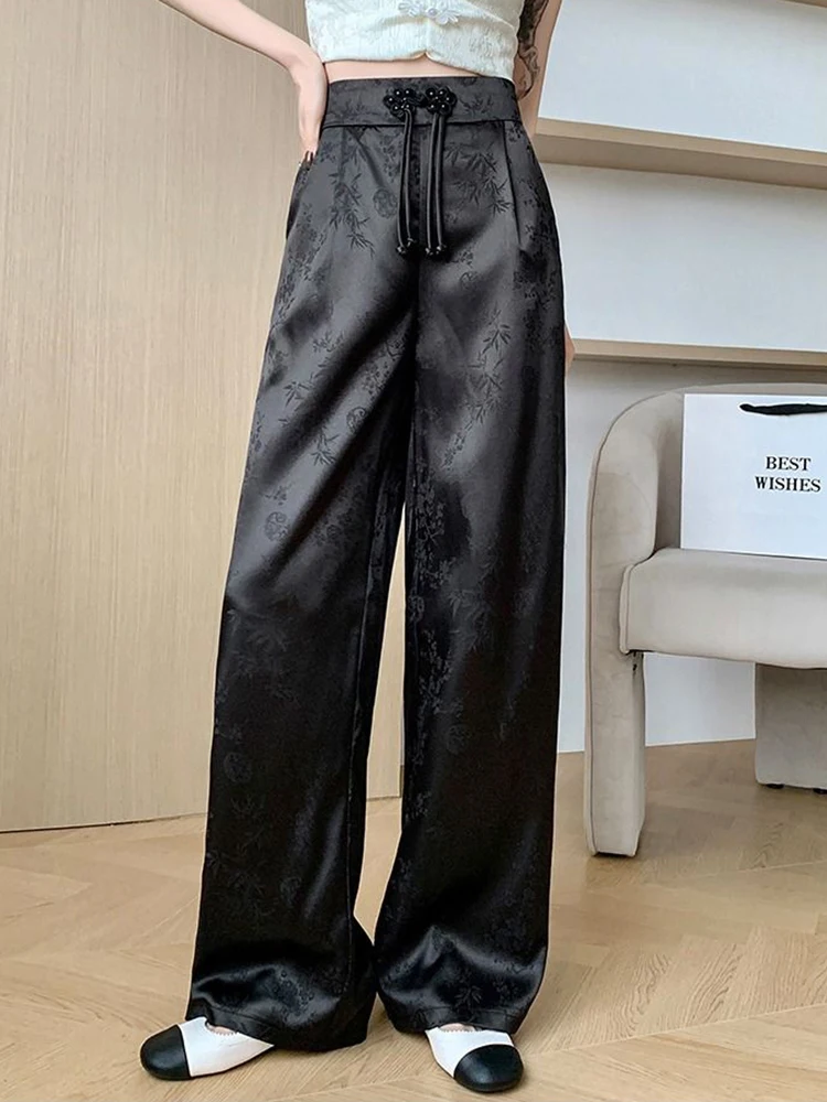 

Women’s Wide Leg Pants Women Korean Style High Waist Black Trouser Office Ladies Fashion Loose Print Suit Trousers Streetwear