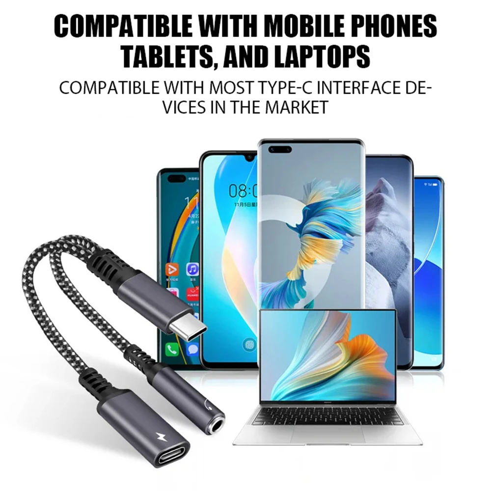 NNBILI-Adaptateur de prise de téléphone de type C à 3.5mm, charge audio de type C, adaptateur mx pour iPad Pro, Samsung S24, Xiaomi, Huawei, PD 60W, 2 en 1