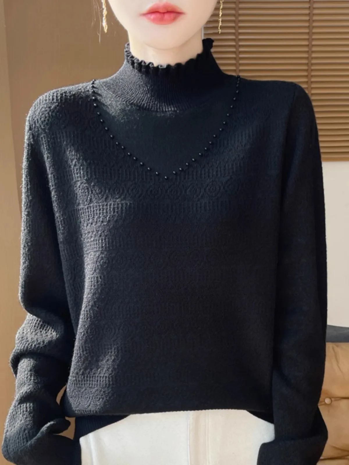 Herbst Winter Thiened f Damen Strickpullover mit hohem Kragen Faionable ell Design Warm Bequem Langes Sve Top