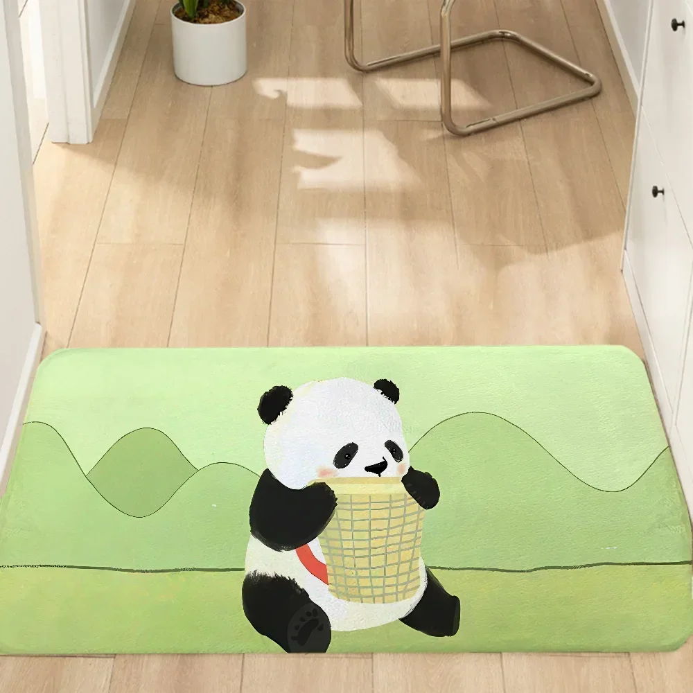 Cutie Green Panda Welcome Mat Bathroom Non-silp Doormat Suitable for Living Room Entrance Decorative Accessories Pad Bedroom Rug