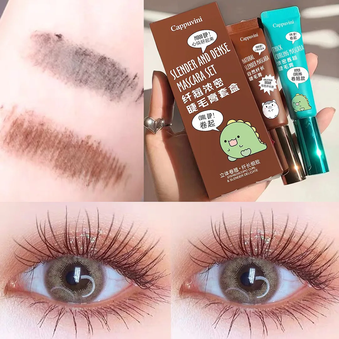 Braunes und schwarzes Wimperntusche-Set, wasserfest, langlebig, nicht verschmierend, für Wimpern, schwarze Locken-Make-up-Wimperntusche