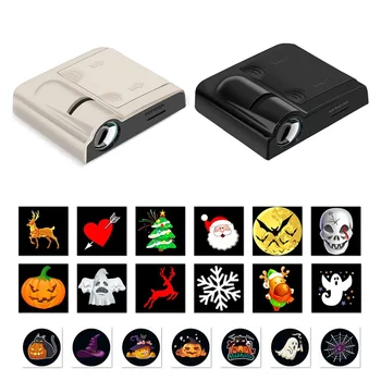 Lámpara de proyección de Halloween con luz hojas Fondo atmósfera noche luz proyector fotografía lámpara para la decoración del hogar