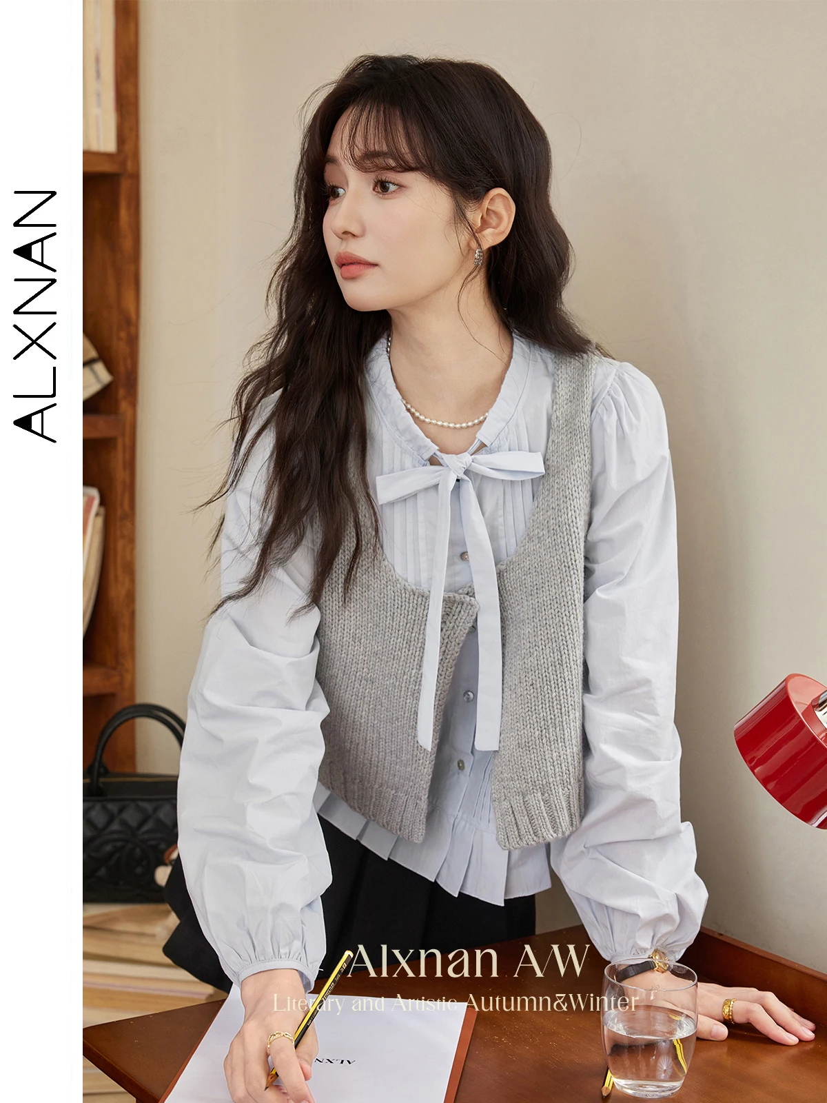 ALXNAN Gray Knitted Sweater Vest Woman 2025 Autumn Winter U-neck Single Button Slimming Basics Tank Tops Sold Separately L50603 - Image 2