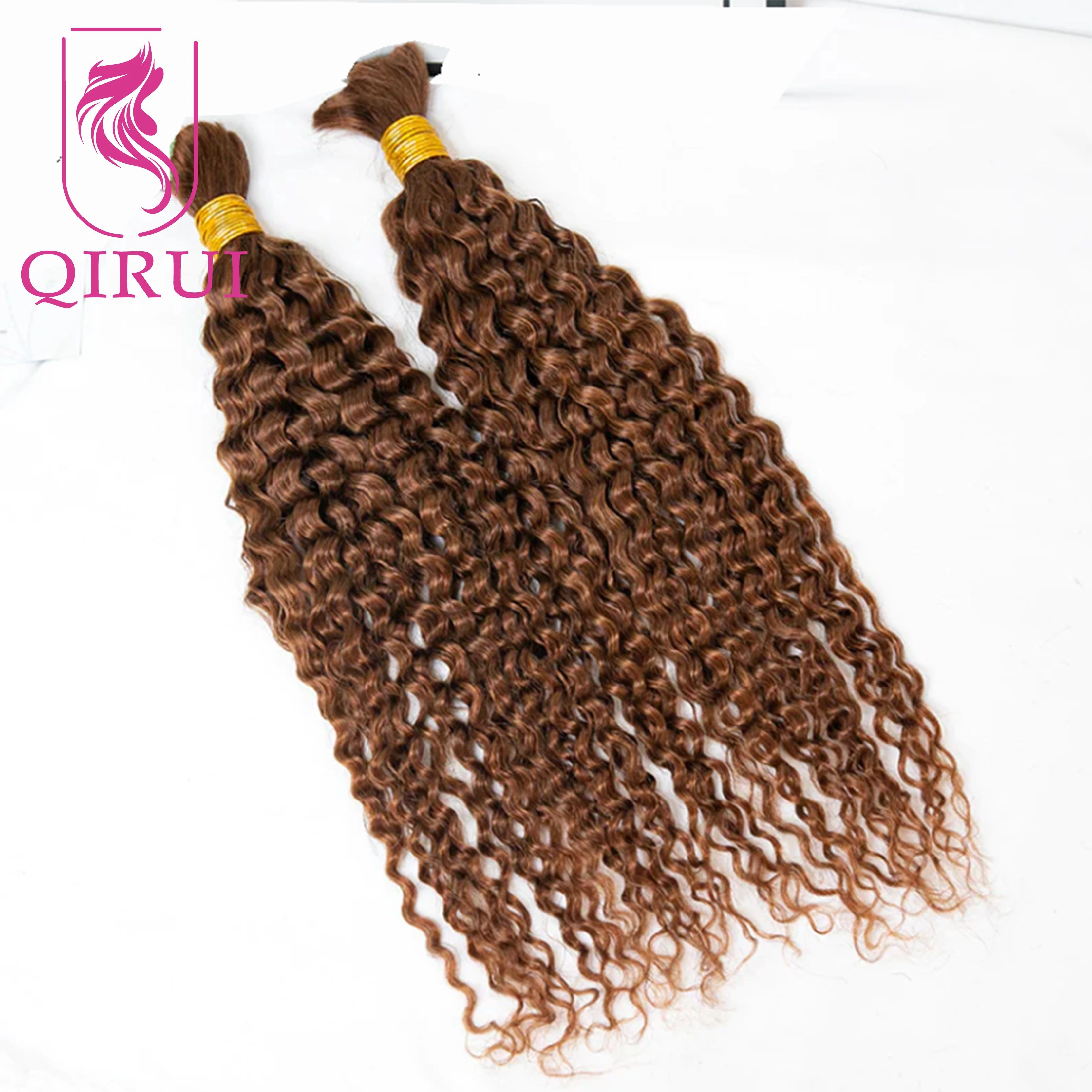 Bulk Hair For Braiding Human Hair Color #30 Deep Curly Braids Hair Double Drawn Bulk Human Hair Extensions 1/2/3Bundles No Weft