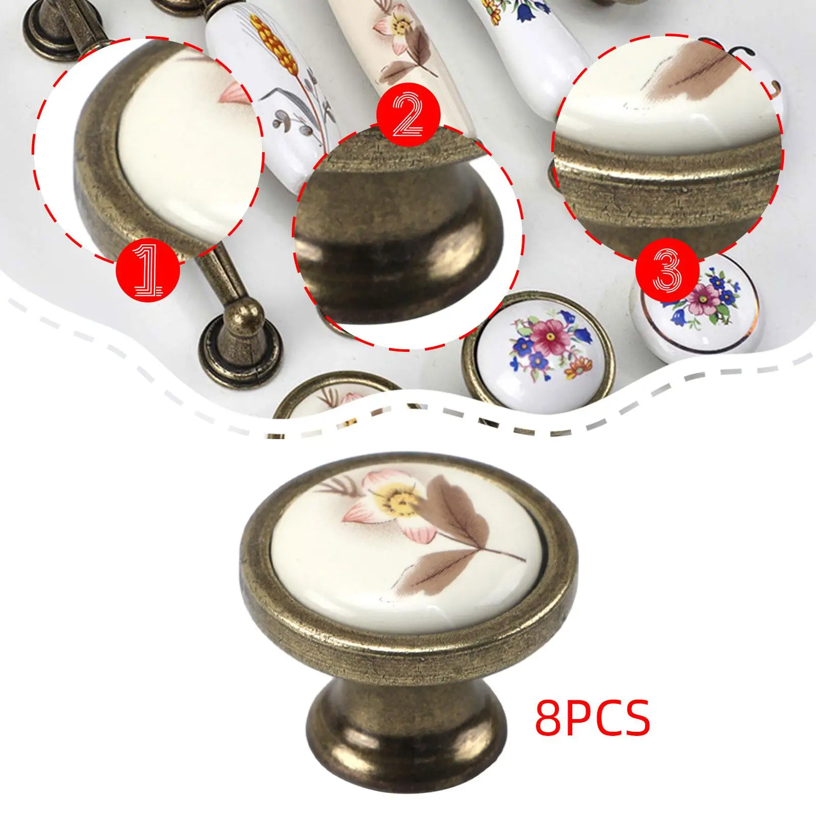 

8 Pieces Ceramic Cabinet Knobs Vintage Zinc Alloy Pull Handle Closet Door Handles for Bedroom Office Desks Door Kitchen Wardrobe