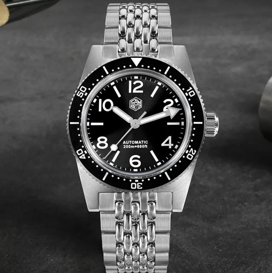San Martin Men Automatic Watch 37mm Mechanical Wristwatch Sapphire Diver 20ATM Waterproof uminous Ceramic Bezel PT5000 SW200