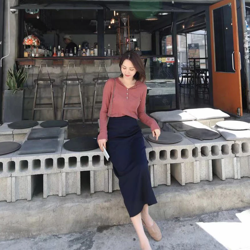 

by Spring Luxury Woolen Skirt Elegance High Waist Korean Sle Long H-ape Silhouette Pure Color Commute Spring Collection
