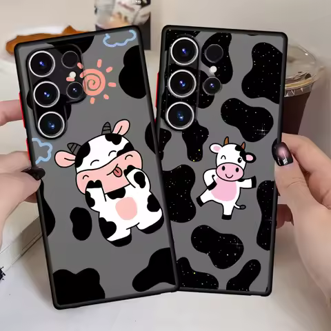 Cartoon Cow Back Phone Cover Case for Samsung Galaxy S23 Ultra S20 S22 Plus Note 20 10 S10 S21 S24 FE S25 Edge S9