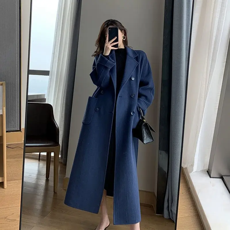 

2025 Autumn/Winter New High-end sided Cashmere Coat Women's Fashion Slim Temperament Mid length Wool Coats Female