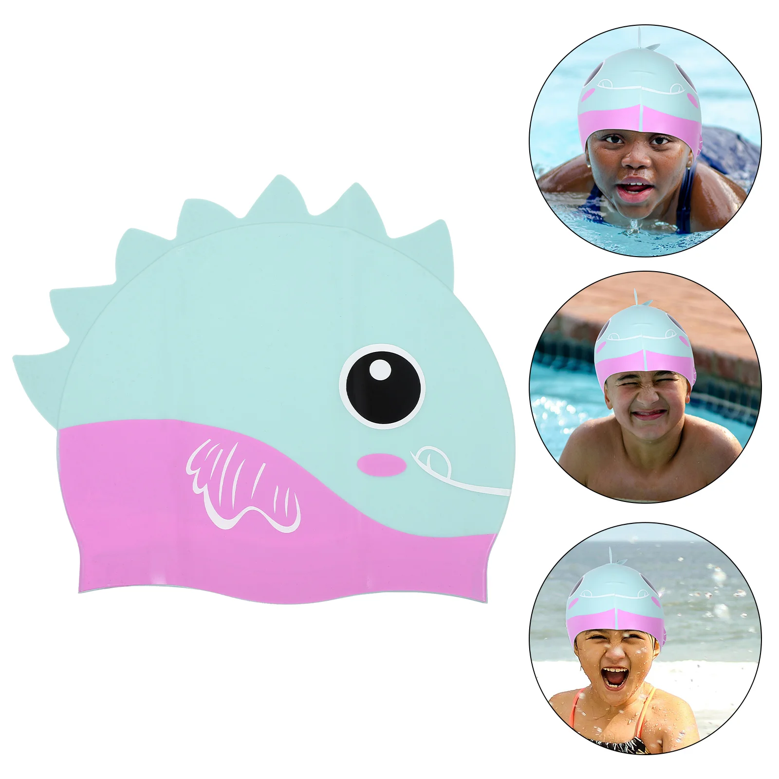 

Children's Swimming Cap for Men Shark Hat Dedicated Hair Silicone Caps Women Girl