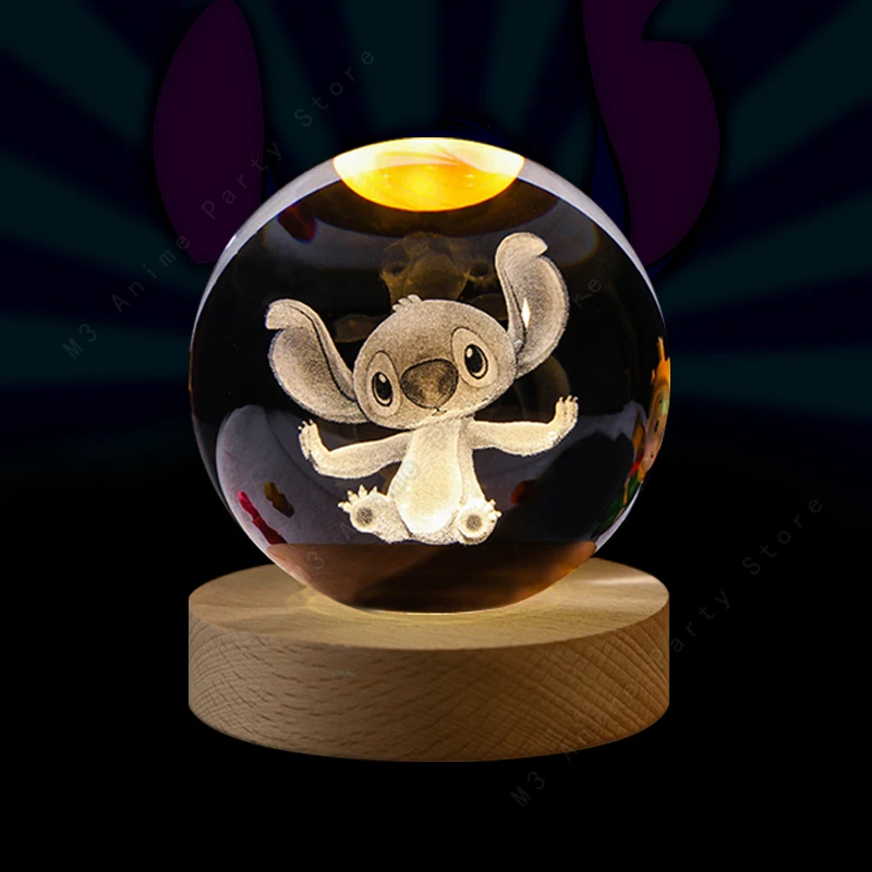 5 ซม.Lilo และ Stitch Disney ที่ไม่ซ้ํากัน 3D คริสตัลบอลโคมไฟ LED Luminous Crystal Ball Glass Night Light เด็กของขวัญวันเกิดของเล่น