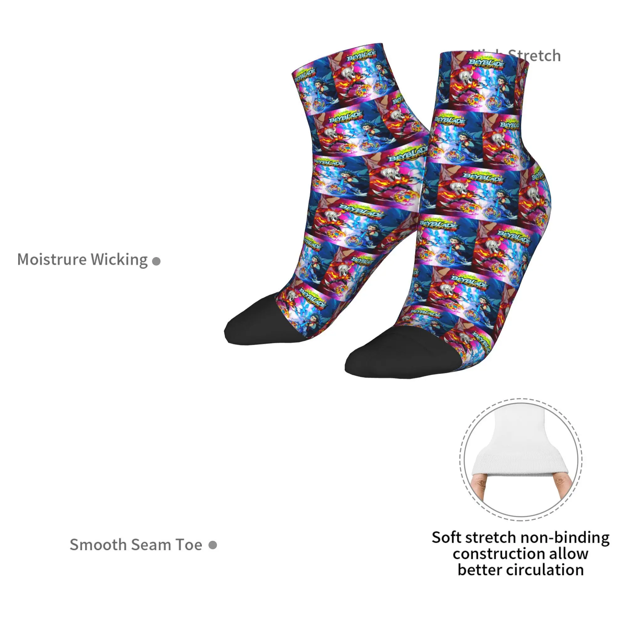 Beyblade Burst Evolution Socks Harajuku Stoking Penyerap Keringat Aksesori Kaus Kaki Sepanjang Musim untuk Hadiah Pria dan Wanita