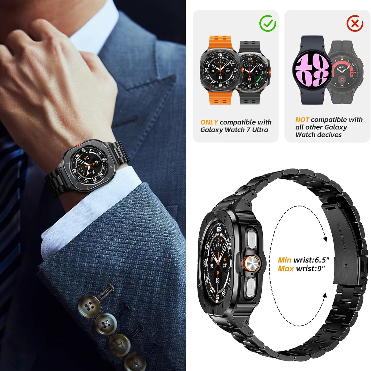 حافظة من الفولاذ المقاوم للصدأ + حزام معدني لساعة سامسونج جالاكسي الترا 2025 سوار رياضي لساعة جالاكسي Ultra7 47 ملم حافظة واقية #5