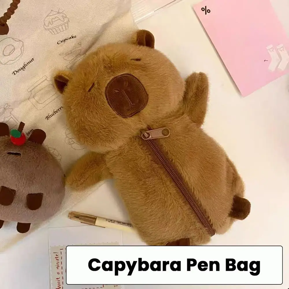 New Cartoon Capybara Plush Toy Large Capacity Pen Bag Students Pencil Case Multifunctional Stationery Bag for School Office