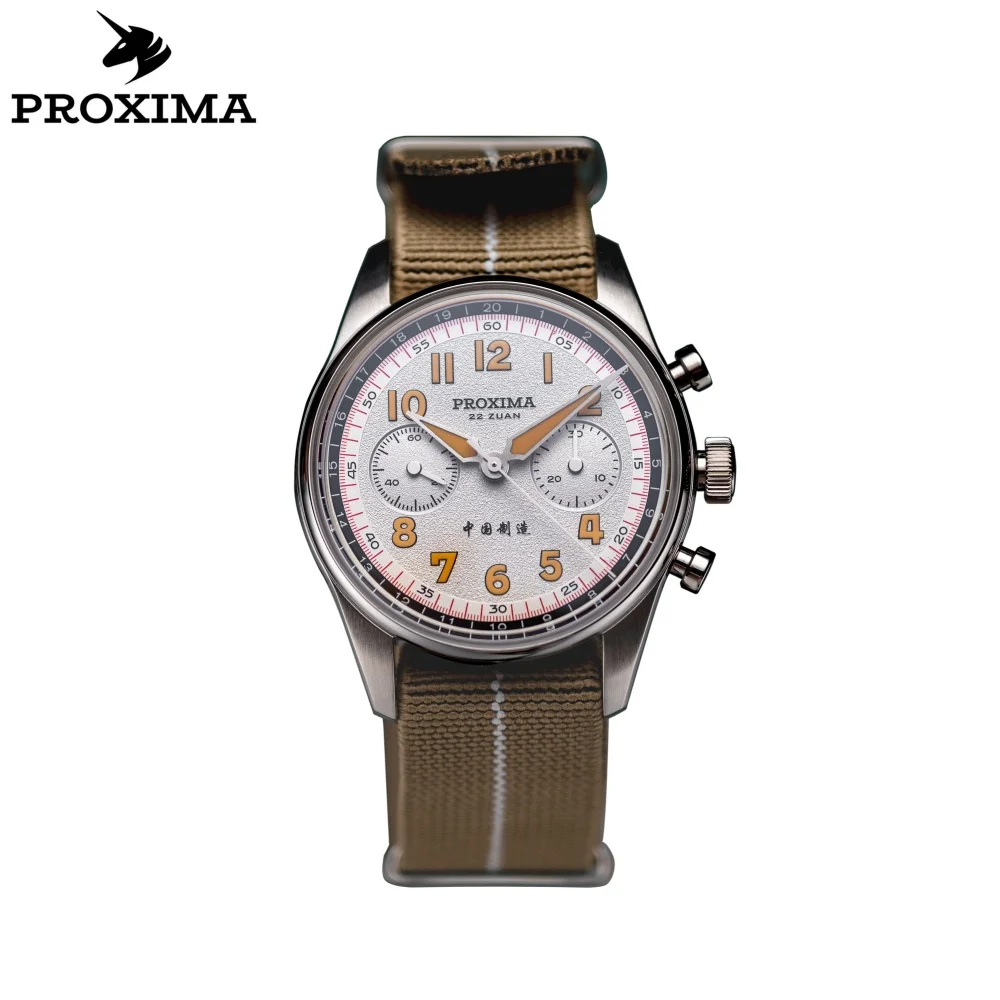 Proxima PX1718 39mm Chronograph Men's Mechanical Pilot Wristwatch ST1902 Movement Sapphire Glass Nylon Strap Clock