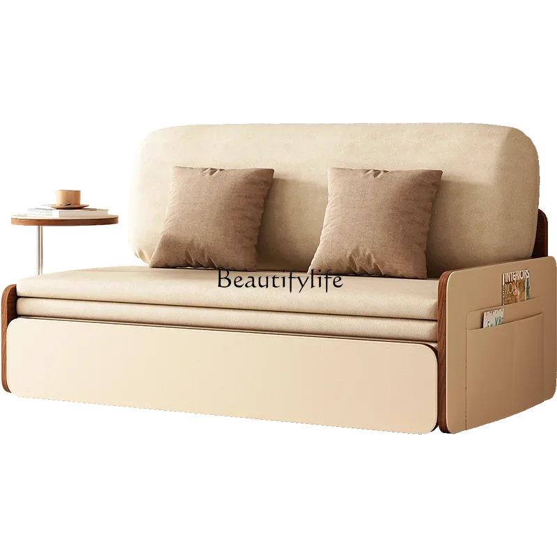 Cream wind sofa bed folding dual-purpose small apartment simple modern single double push-pull bed