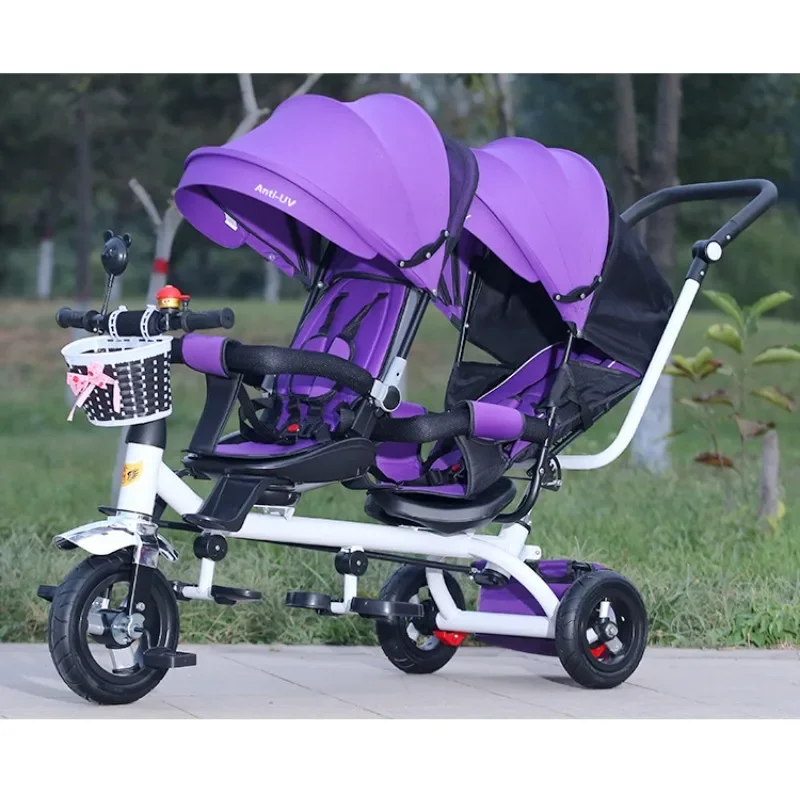 

2024Children's tricycle twin trolley twin baby bicycle baby trolley