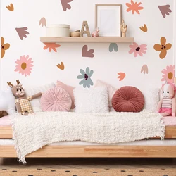 DIY Multicolored Flowers Wall Stickers for Kids Room Nursery Wallpapers Girls Baby Bedroom Nordic Style Wall Art Home Decoration