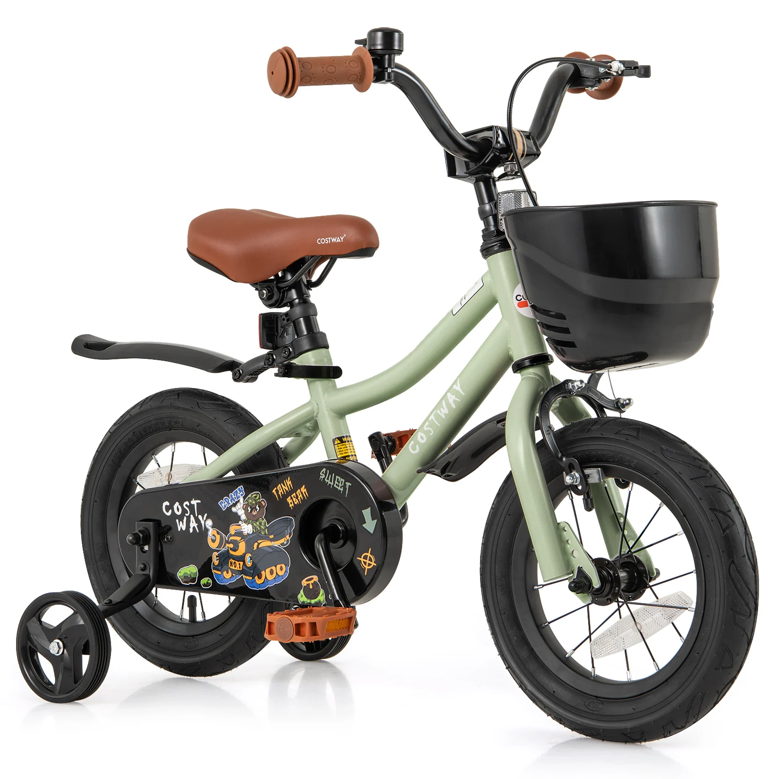 

12" Kid’s Bike with Training Wheels Adjustable Handlebar & Seat Handbrake