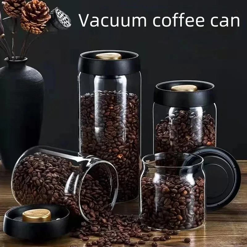 Manual Vacuum Sealed Coffee Jar High Borosilicate Glass Moisture Proof Tea Storage Container for Kitchen Coffee