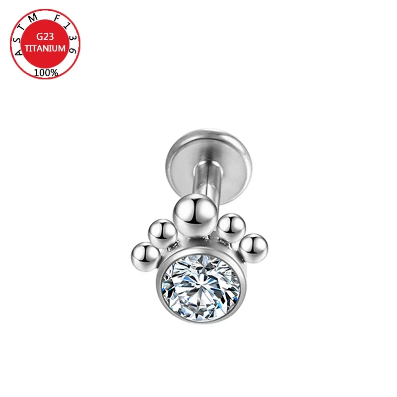 ASTM F136 Titanium Zircon Ear Stud Labret Stud Lip Ring Nasal Nail  Cartilage Helix Lobe Conch Earrings Body Piercing Jewelry