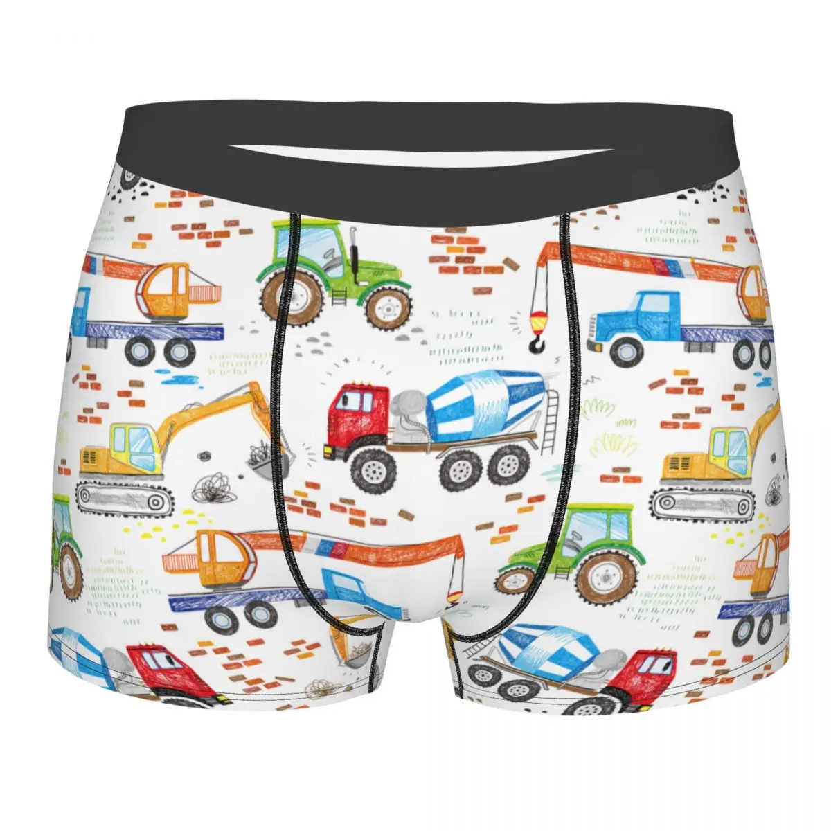 Cartoon Truck Excavator Men Underwear Child Car Anime Plaid Boxer Shorts Panties Funny Polyester Underpants for Male Plus Size