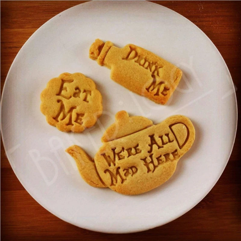 Eat Me Cake Cutter Alice In Wonderland Crazy Teapot Drink Me Treat Dessert Quotes Mad Clay Cutter Eat Cookie Cake Tools Birthday