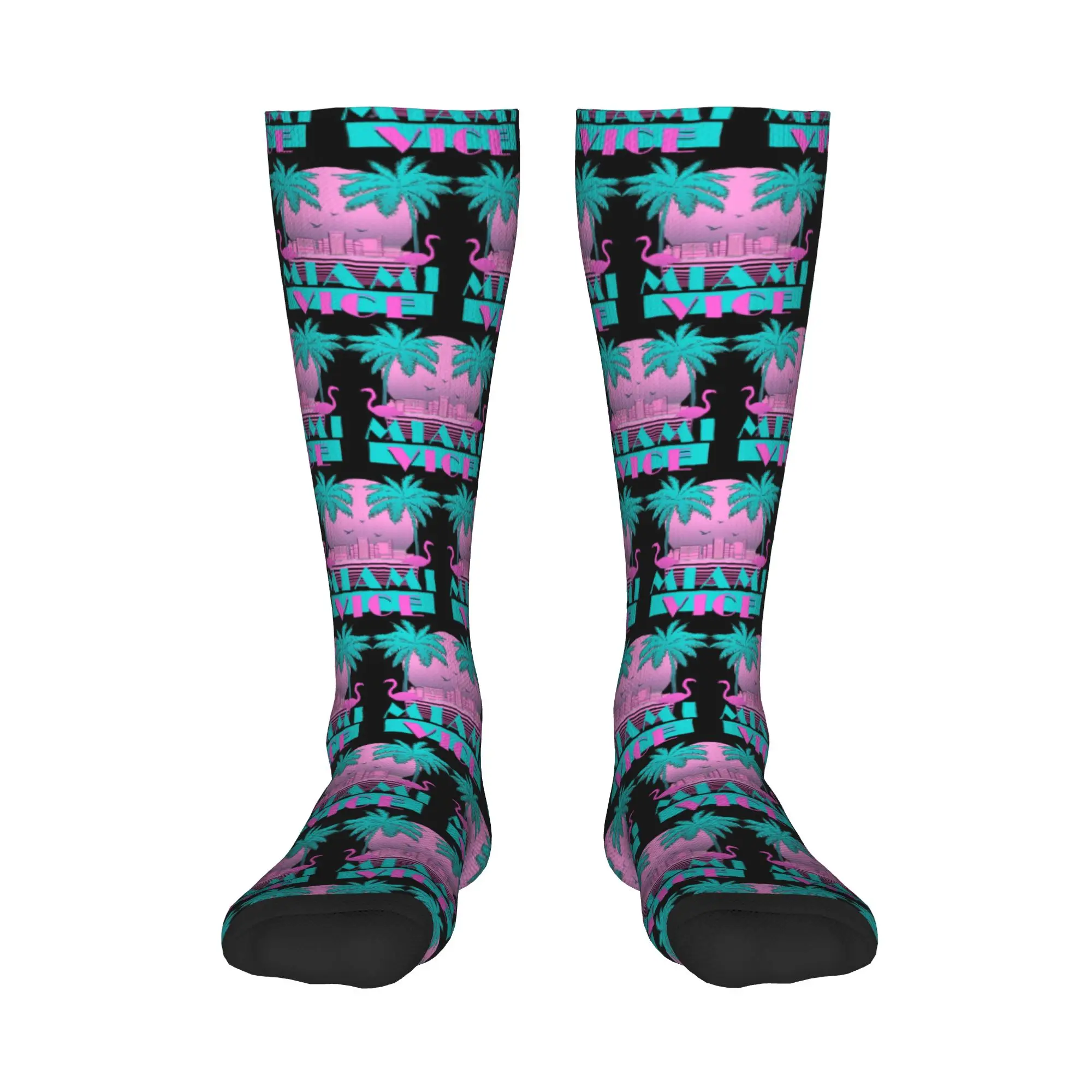 

All Seasons Crew Stockings Miami Vice - Retro 80s Design Socks Harajuku Fashion Long Socks Accessories for Men Women Christmas