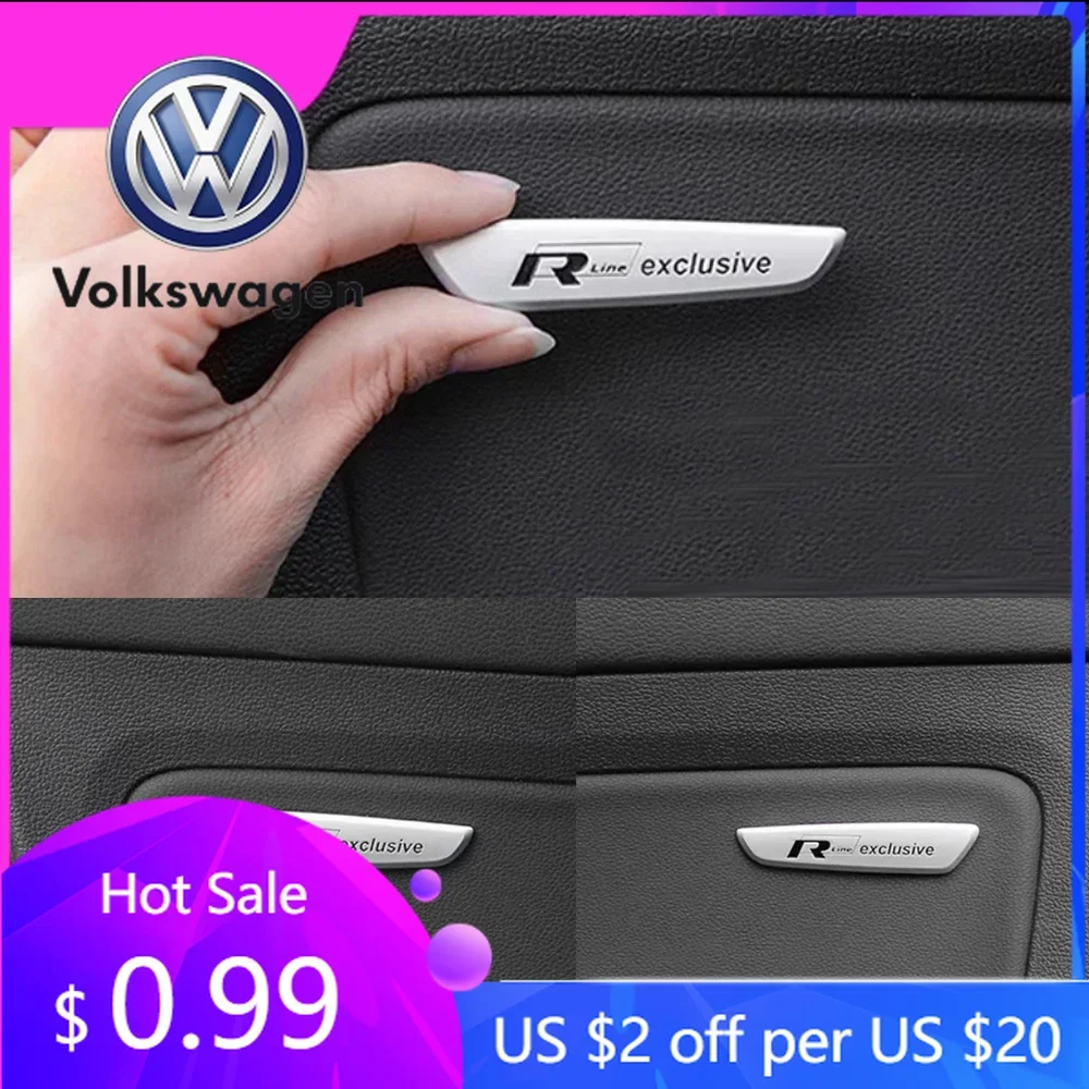 

2026 Hot For Volkswagen VW Silver Exclusive Badge For VW Sticker 2pcs Rline Exclusive Armrest Sticker Rline Interior Sticker For