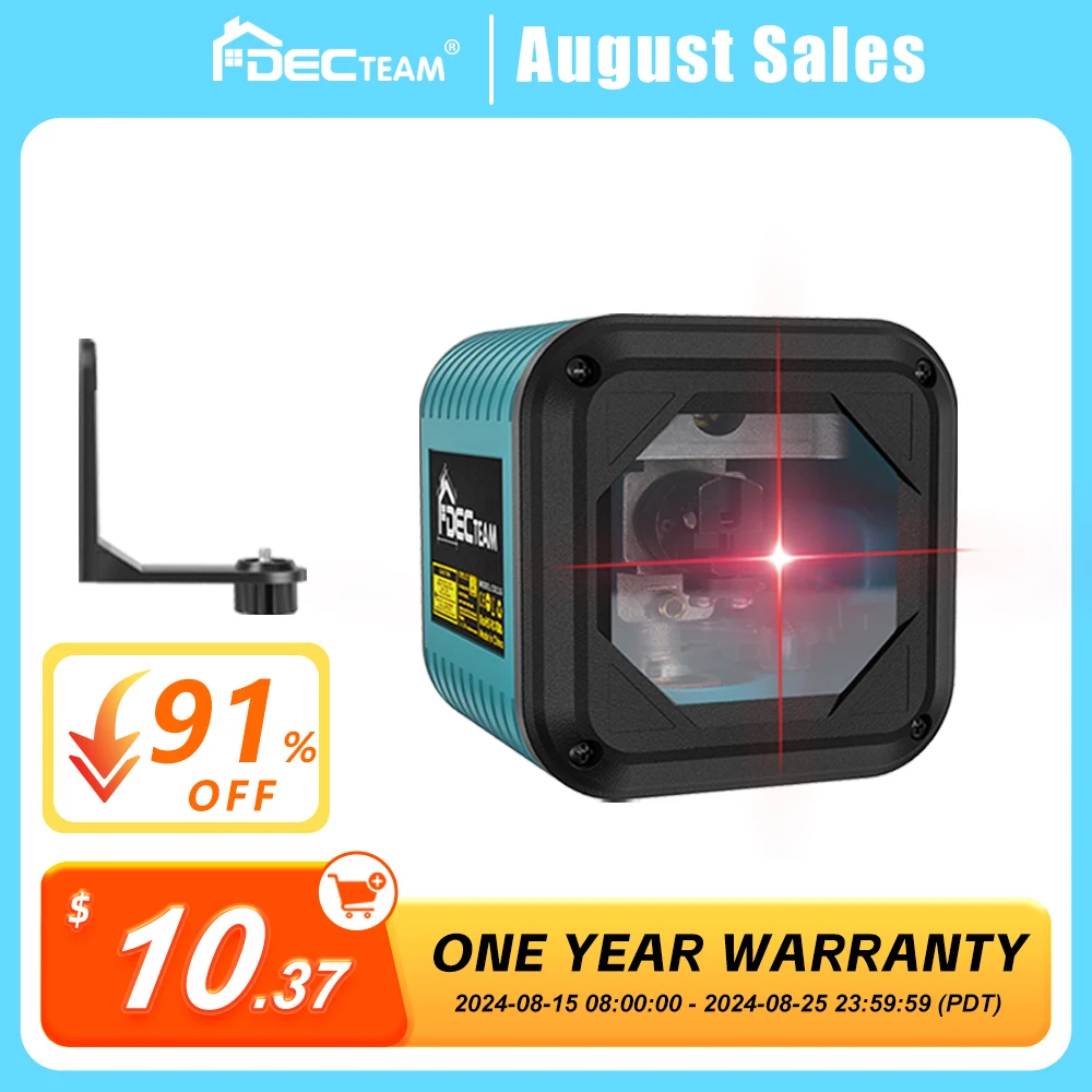 Decteam nivel láser de línea cruzada autonivelante, 2 líneas, haz rojo, nivel Horizontal Vertical con soporte y objetivo para herramientas