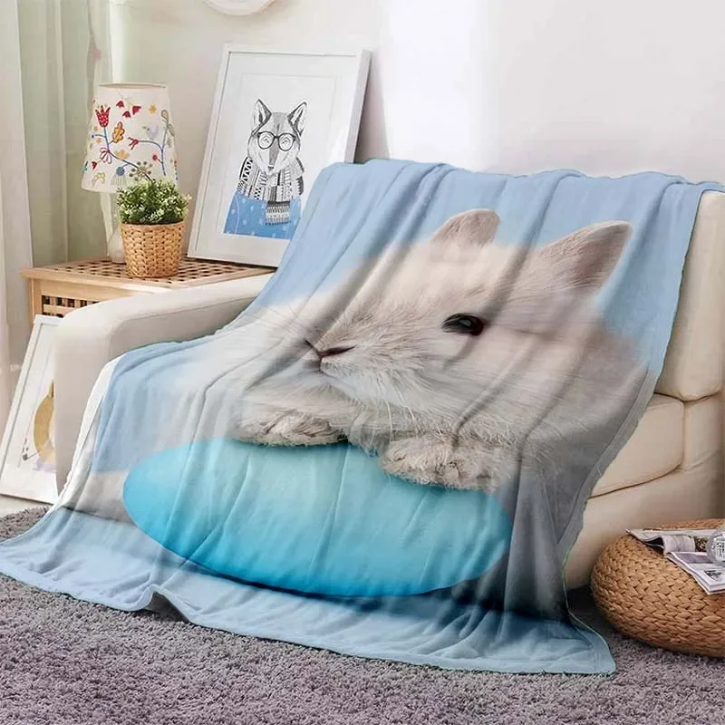 

3D Printed Cute Rabbit Velvet Soft Plush Blanket Flannel Blanket Home Living Room Bedroom Bed Sofa Lunch Break Picnic Blanket