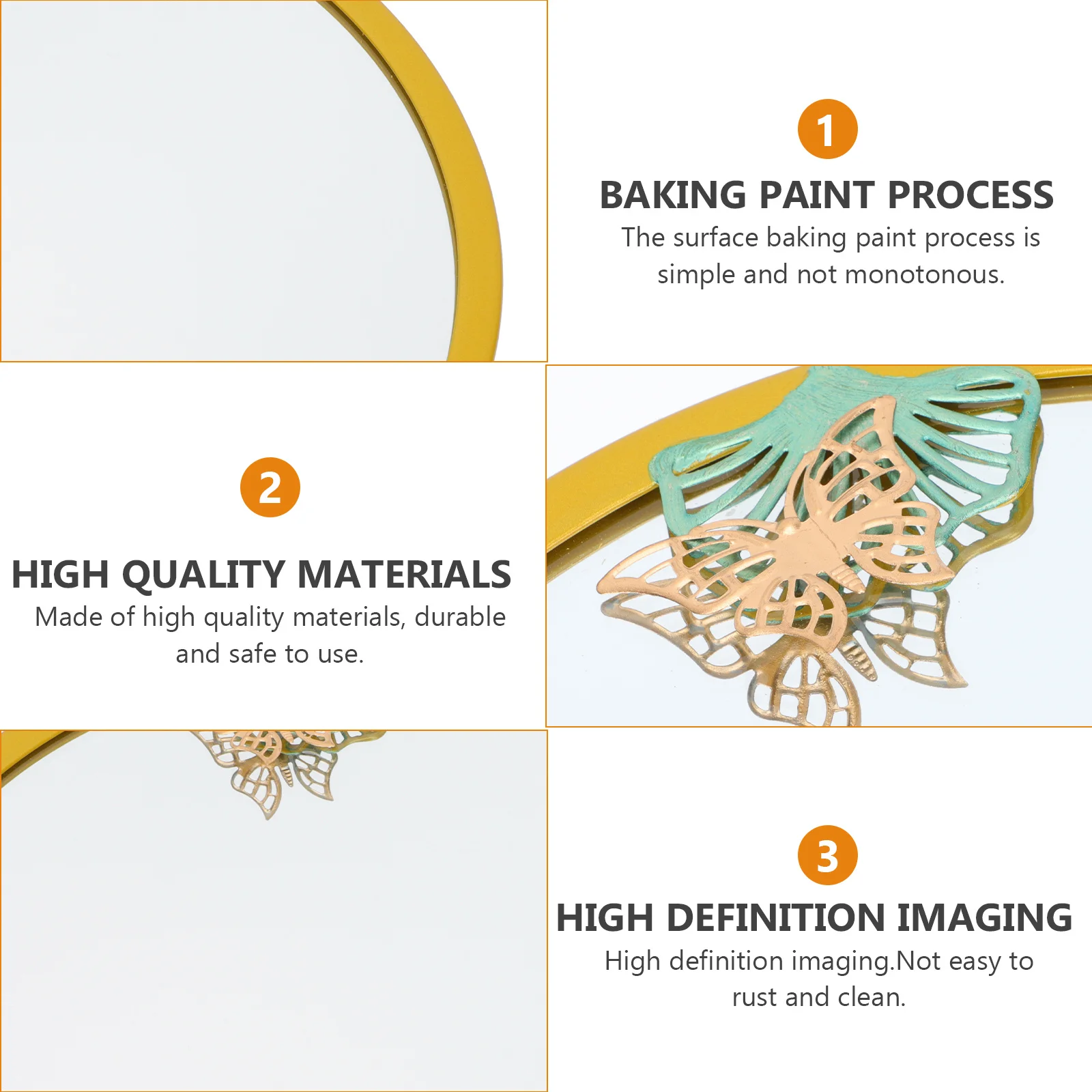 

Gold Butterfly Wall Metal Mirror Hanging Creative Decorative Makeup Mirror Minimalist Nordic Style Bathroom Round Wall