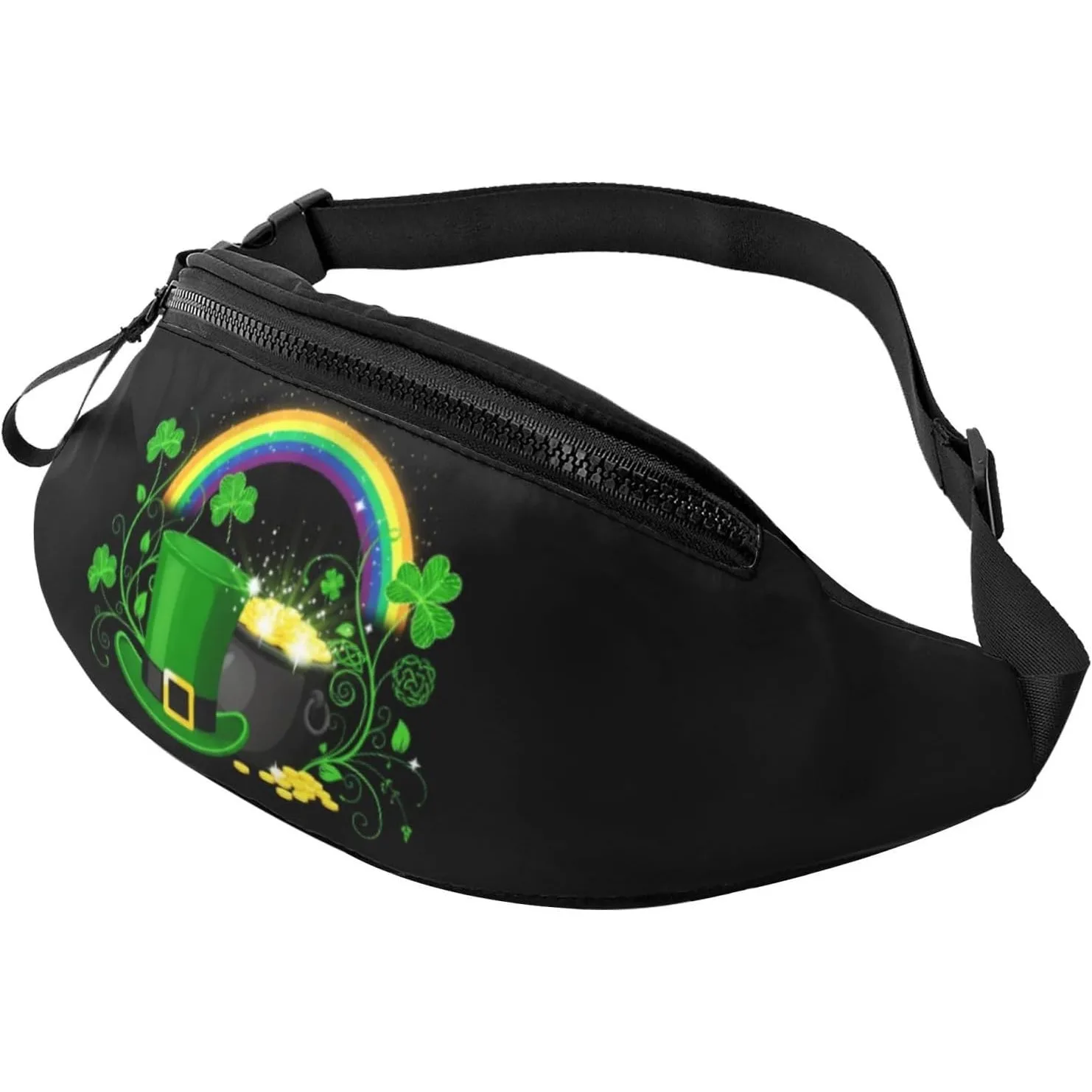 

St. Patrick'S Day Pot Fanny Pack, Outdoor Sports Waist Pack Casual Chest Bag With Irish Clover Design, Fashion Adjustable