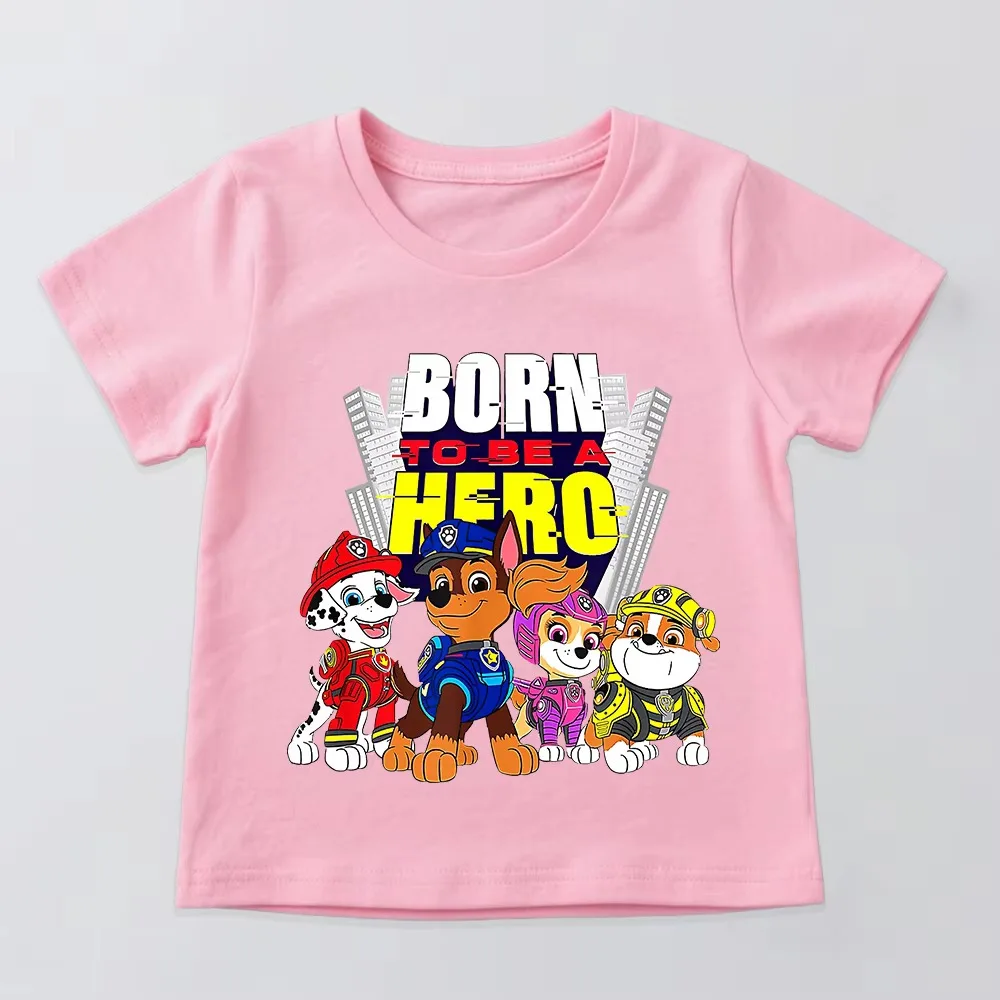 Paw Patrol Born To Be A Hero Cute Police Dogs Print Cotton T Shirt Kids Casual Summer Top Boys Girls Unisex Clothing