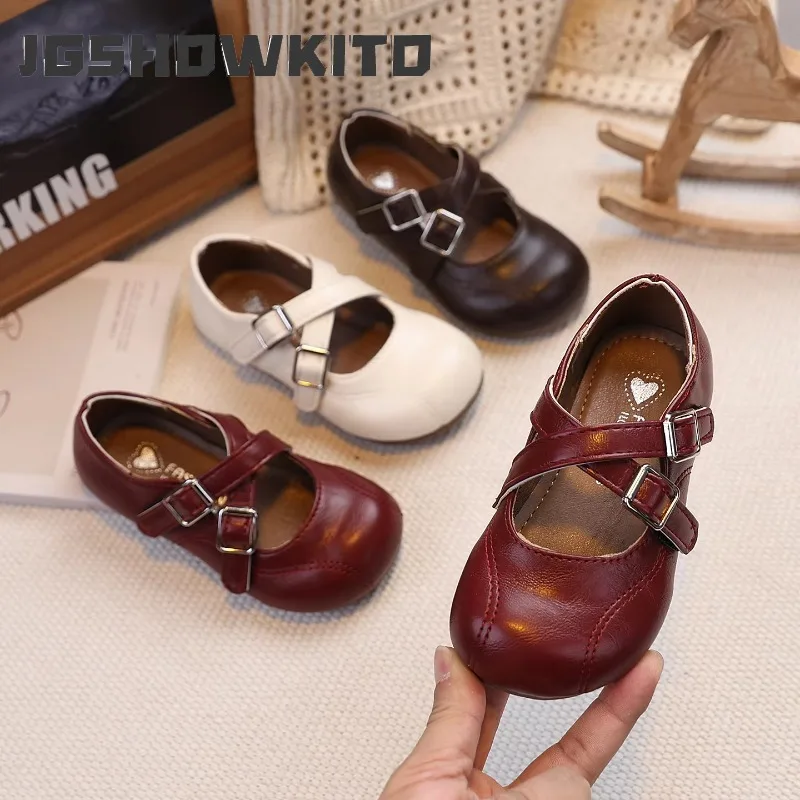 JGSHOWKITO Girls Shoes with Buckle New Toddler Kids Mary Jane Flats Soft Sole Classic Chic School Party Footwear Cross Strap Hot