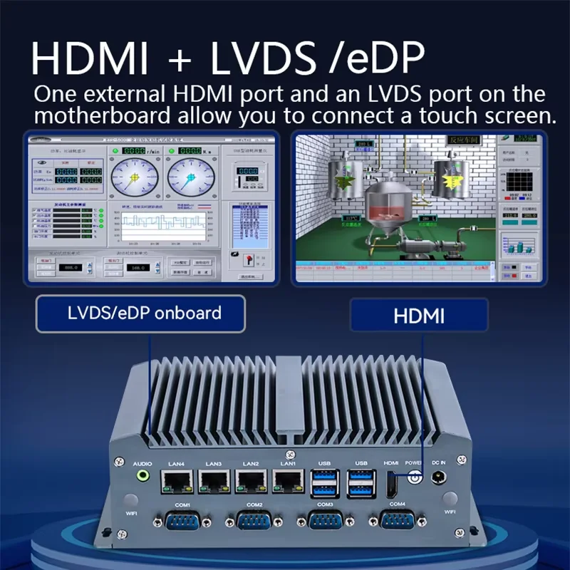 Mini PC industrial sem ventilador Intel 8a 10a geração CPU 4x GbE POE 6x COM RS232 RS485 GPIO LVDS 4G LTE Windows Linux Entrada DC9V-36V
