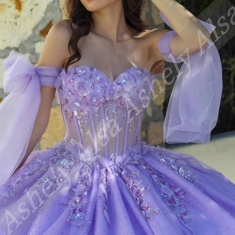 AQ41 فستان Quinceanera المكسيكي الخزامى المخصص ثوب حفلة زهرة الوهم للنساء مناسبة للحفلات الراقصة ملابس فيستدو دي XV 15 Anos