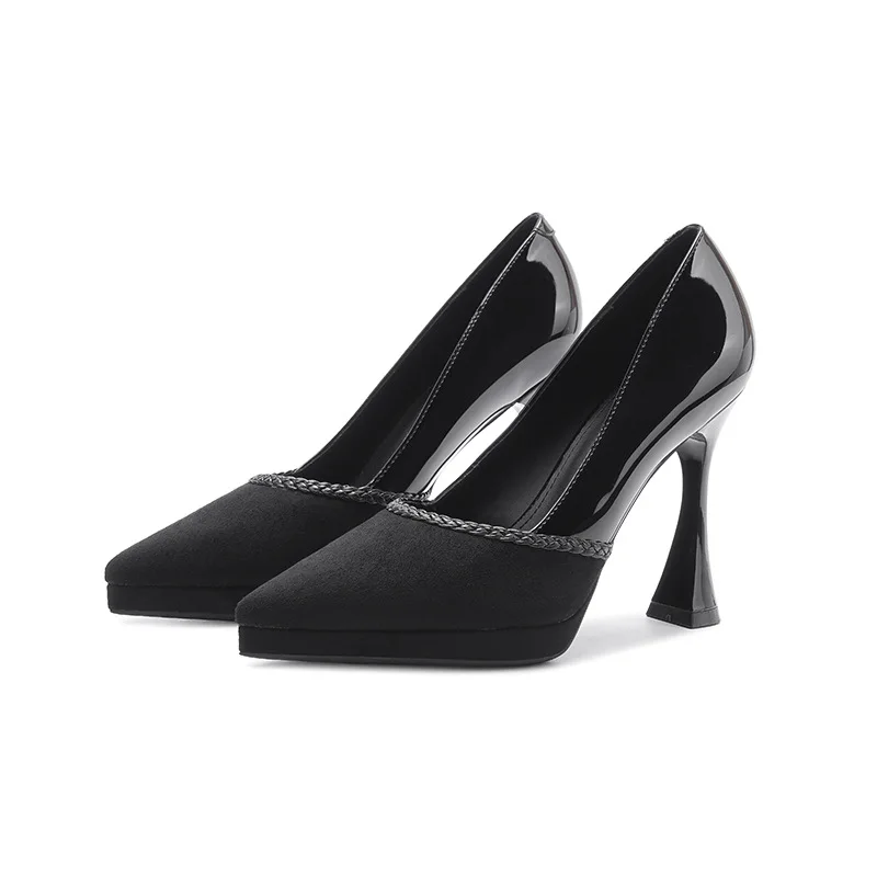 

Women's suede patchwork waterproof platform high heels, pointed thin heels, super high heels, single shoes