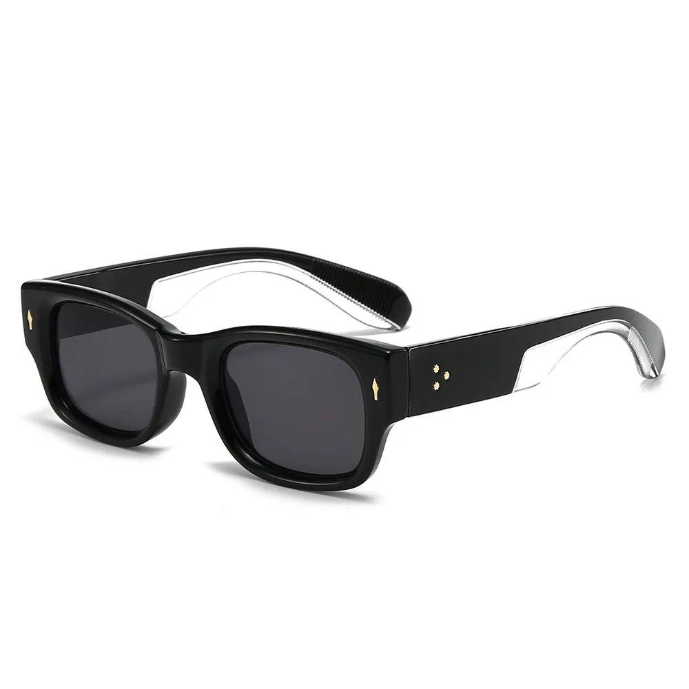 Fashionable Narrow Frame Wide Leg Sunglasses for Women & Men  Green Lens with Rivet Decoration