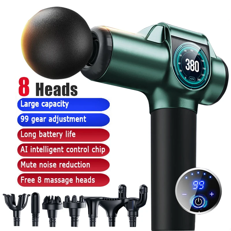 

Powerful Neck and Back Massager 99 Gear Neuk Massage Gun Fascia 8 Heads Vibrator Professional Muscle Massager Body Massagers