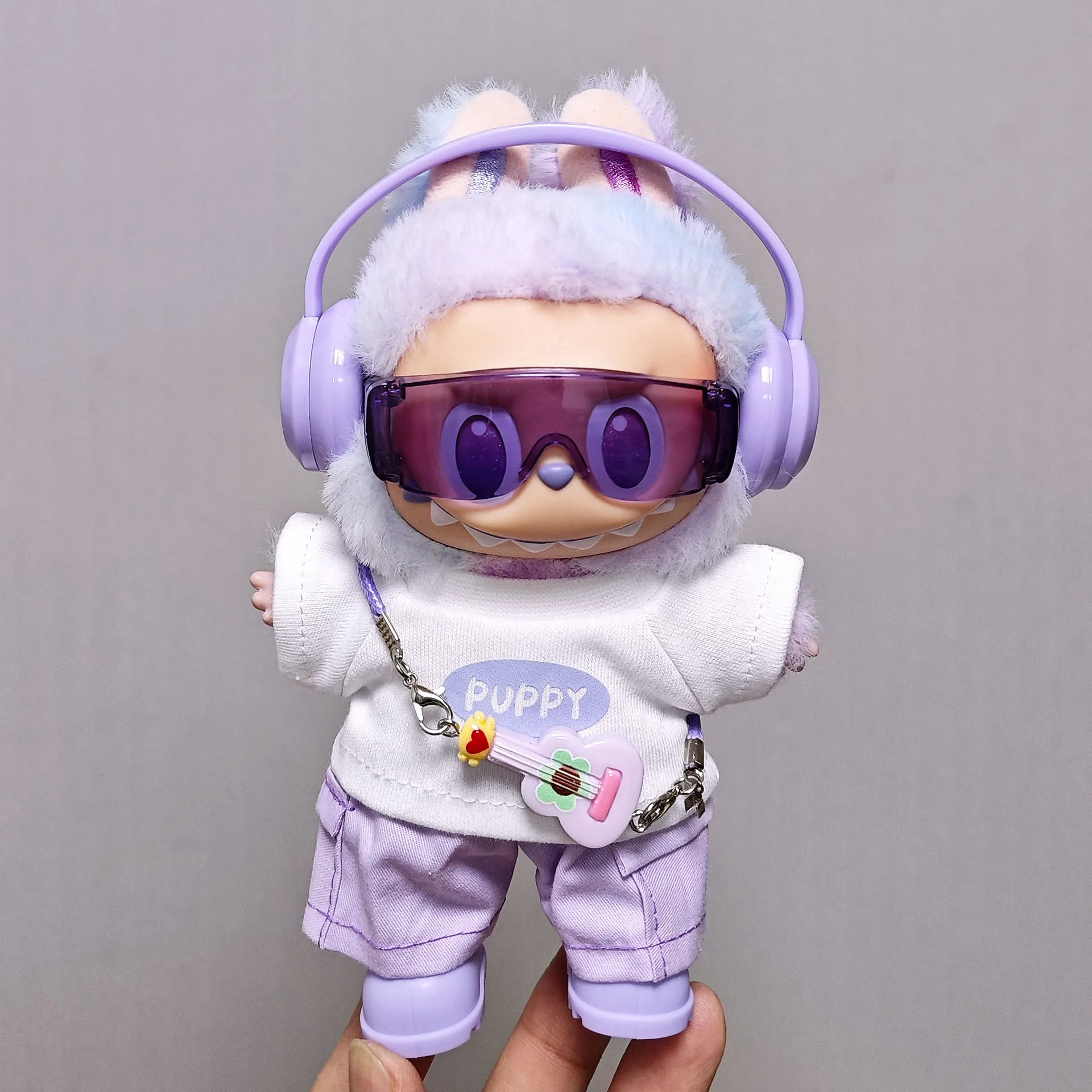 

Urban Streetwear Labubu Set PUPPY Print Colorful Jumper Goggles Headphones Cargo Pants Boots for 1 2 3 Gen