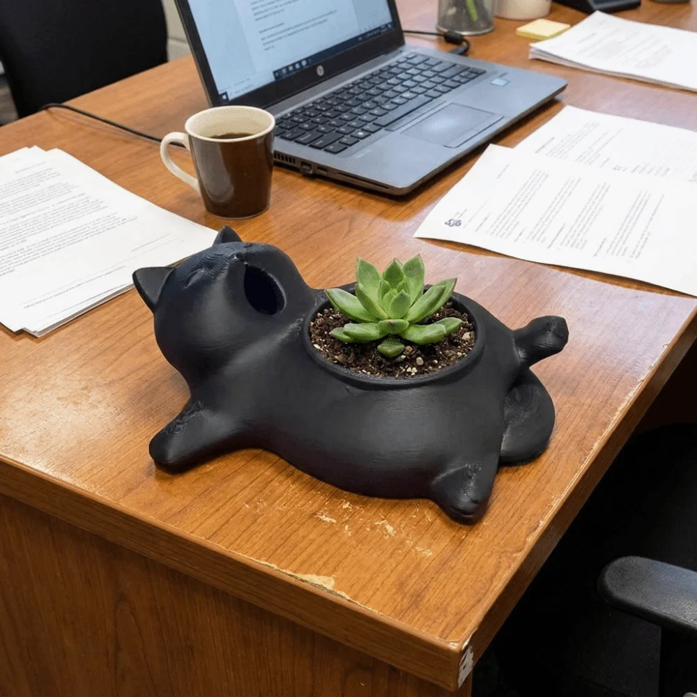 Cute 3D Printed Cat Flower Pot Cat-shaped Storage Box Plastic Mini Plant Pot Multi-functional Desktop Storage Box Office Desk