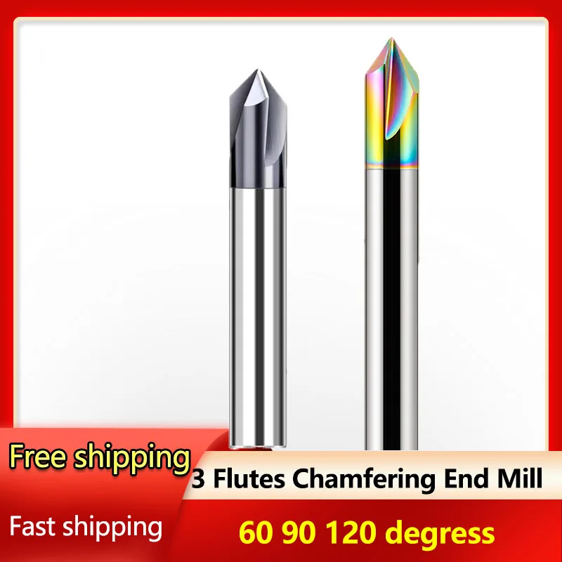 HRC56 3 Flutes Chamfer Milling Cutter 60 90 120 degrees CNC Router Bits Engraving Endmill Tools