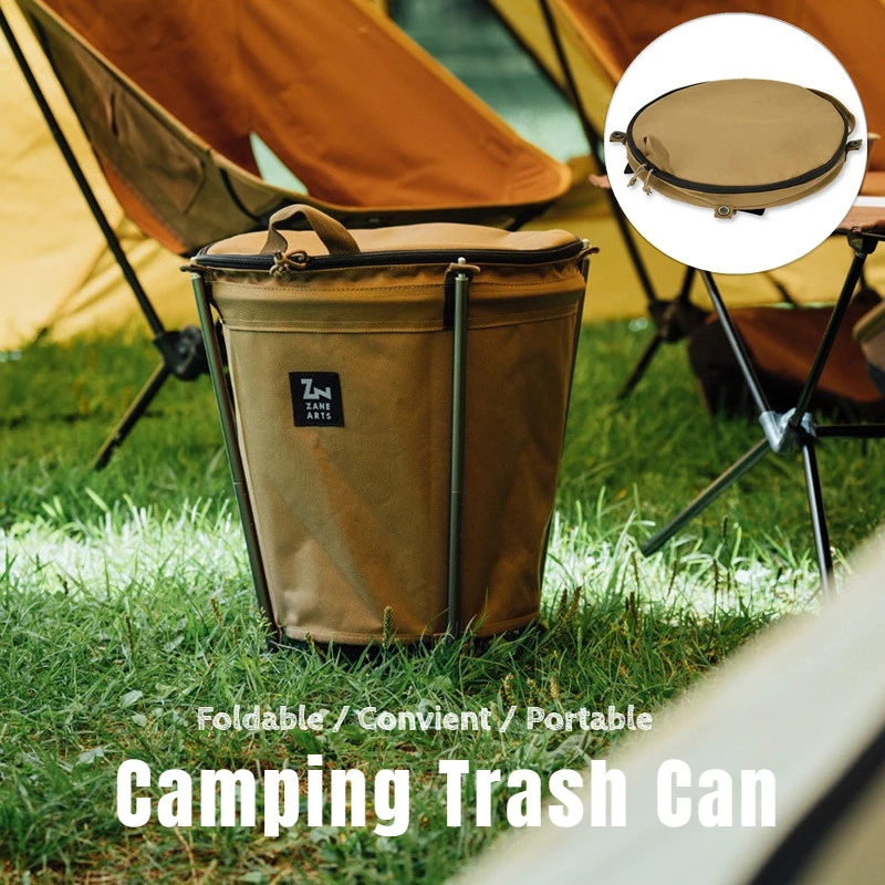 Outdoor Camping Trash Can Lightweight Collapsible Oxford Cloth Storage Round Bin Self-drive Barbecue Portable Car Trash Bin