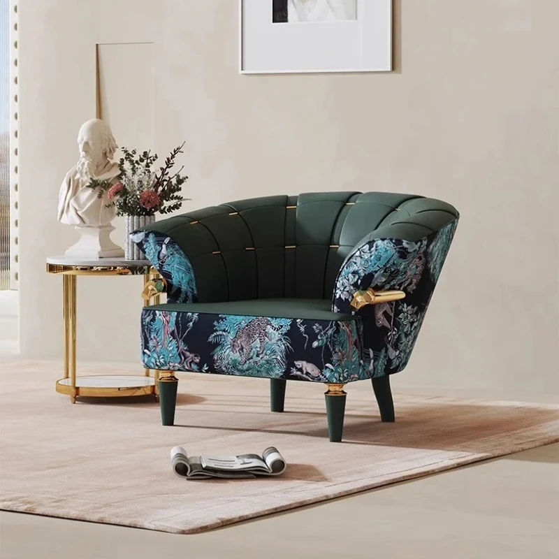 Light luxury embroidered color picture flannel sofa chair, high-end large apartment living room single leisure chair