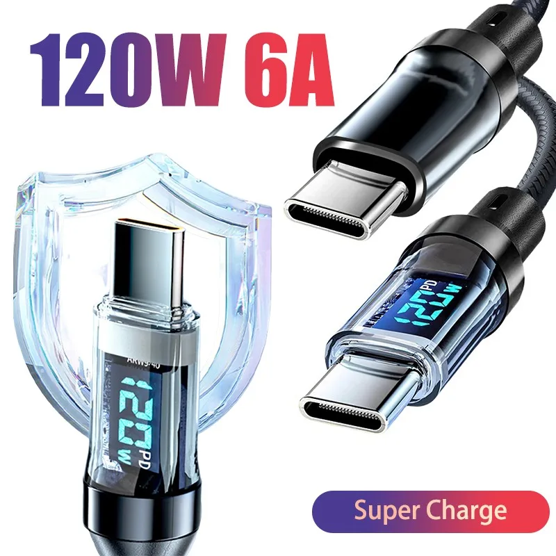 120/60W Digital Display Fast Charging Data Cable Type C To Type C for IPhone 15 Plus Pro Huawei Xiaomi Samsung Cables Data Cord