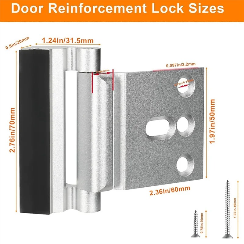 A47Z 2Pack Home Security Door Reinforcement Lock Security Door Locks Home Prevent Unauthorized Entry Forkids Safety Silver