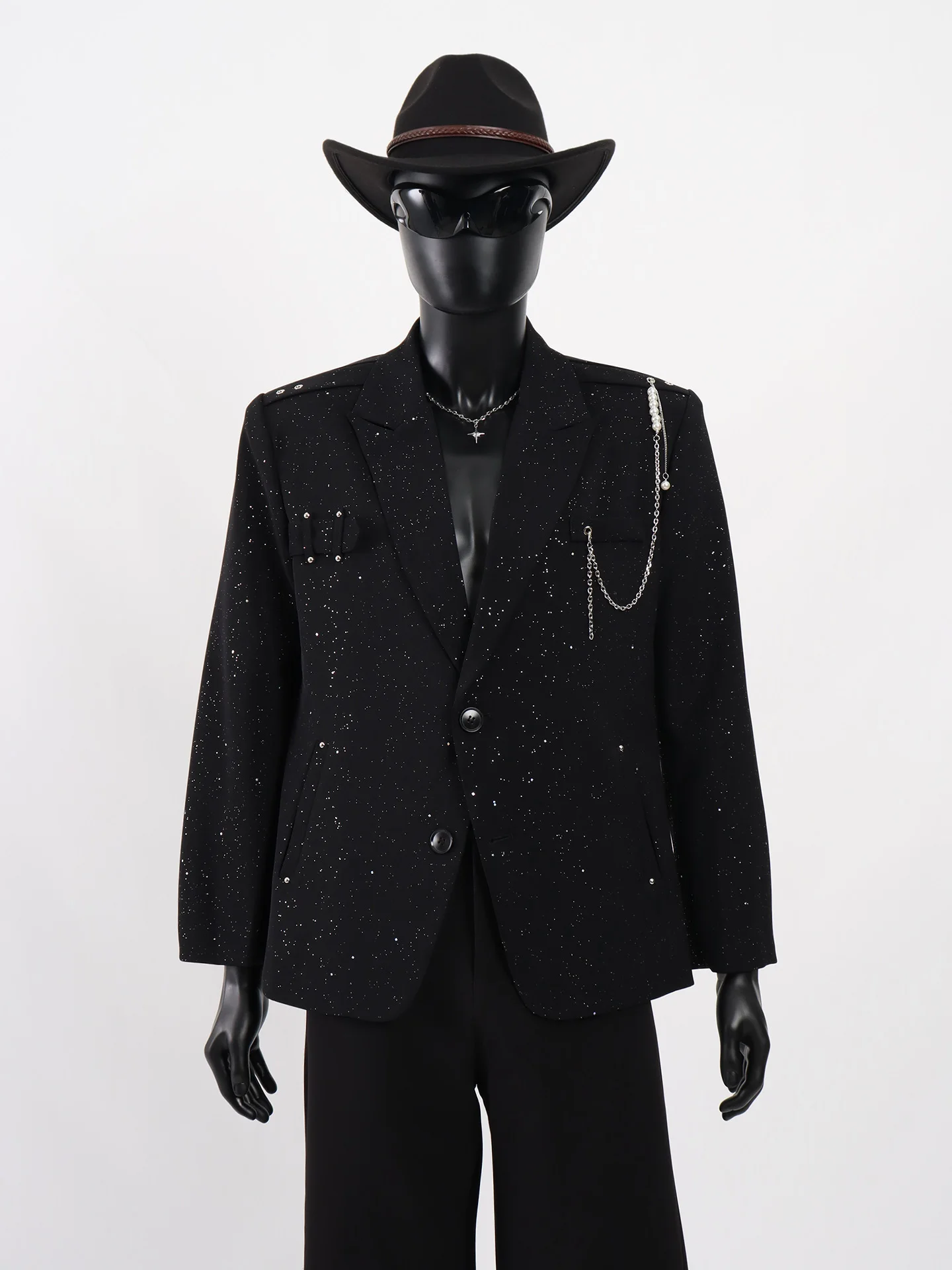 

Bla Performance Suit for Men Starlit Trendy Haome Flaing Casual Suit Jaet Youth ular Narrow Collar Long Sve