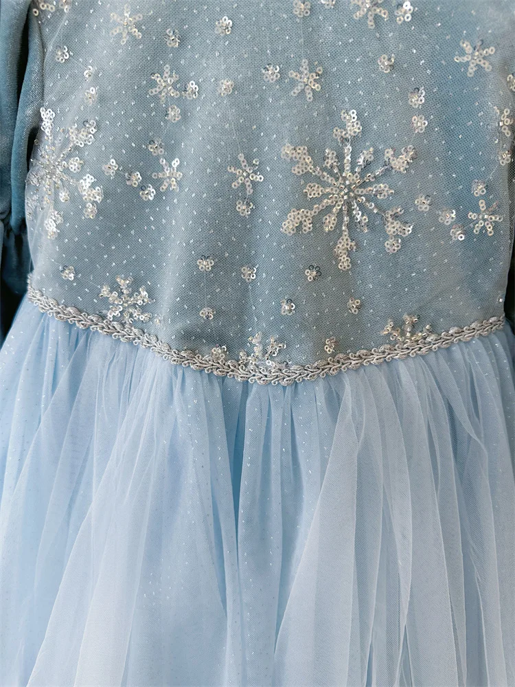 Mädchen Herbst Winter Mesh-Schleifen-Prinzessinnenkleid Kinder Schüler Paillettenkleid, Baby Warmes Puffkleid Kinder Lässiges Urlaubs-Party-Outfit – Detail 10
